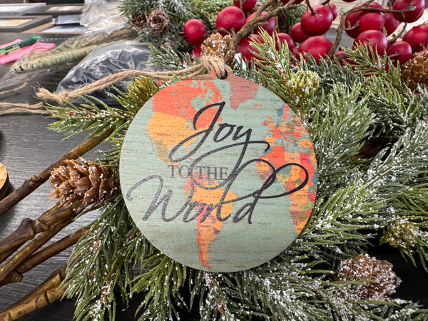 Joy to the world wood ornament