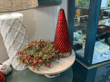 Large Red Glass Tree on Wood Stand