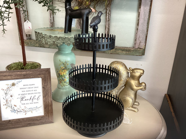 Black 3-Tiered Tray w/bird
