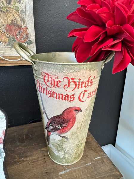 Flower bucket vase metal cardinal