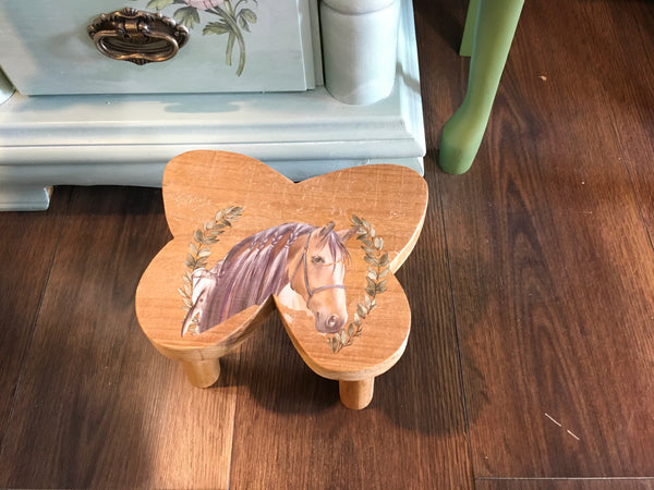 Small Butterfly Shaped Stool with Horse