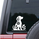 Dog Flower Cutout White Vinyl Window Decal