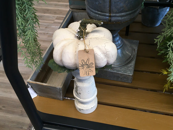 Candlestick with Large White Pumpkin