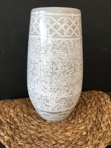 Tall white and grey vase