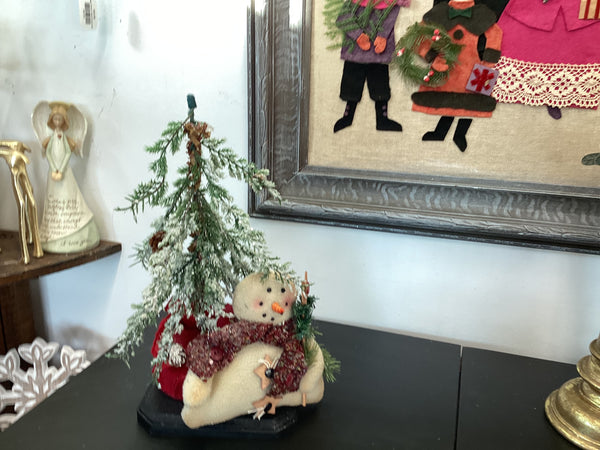 Snowman in scarf with Tree