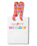 Funny Gift Bag Happy Birthday | pink + orange preppy stripe