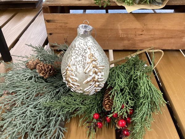 Frosted Tree Teardrop Ornament