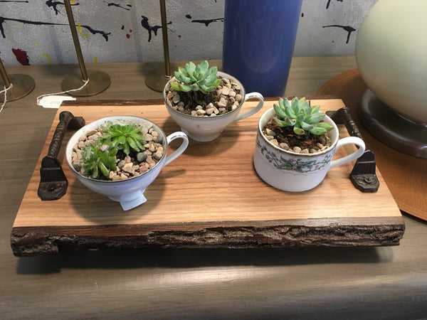 Live Edge Reclaimed Walnut Wood Tray w/Handles