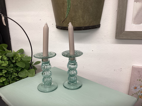 Blue Glass Candle Sticks -pair