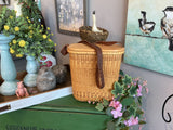 Wicker Basket w/ Wood Top & Leather Strap