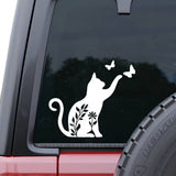 Cat Playing Butterflies Window Decal