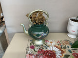 Green IOD Bird Silver Urn Pot
