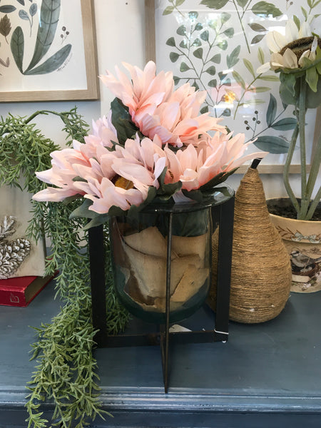 Metal glass vase w/ floral