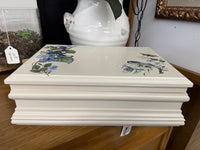 Plaster off white jewelry box with blue birds