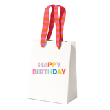 Funny Gift Bag Happy Birthday | pink + orange preppy stripe