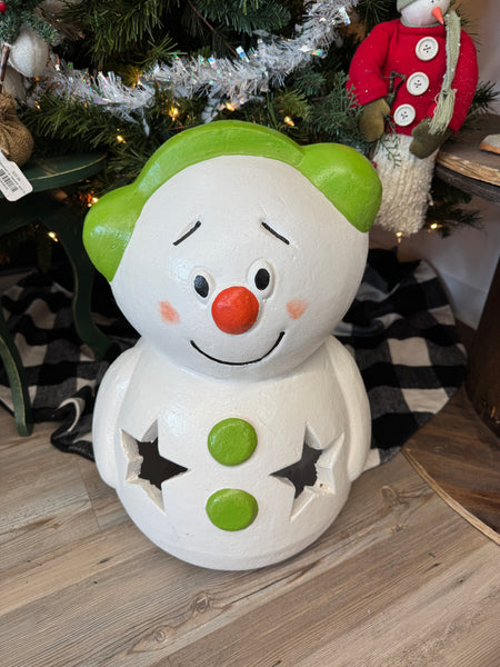 Frosty the clay snowman porch decor