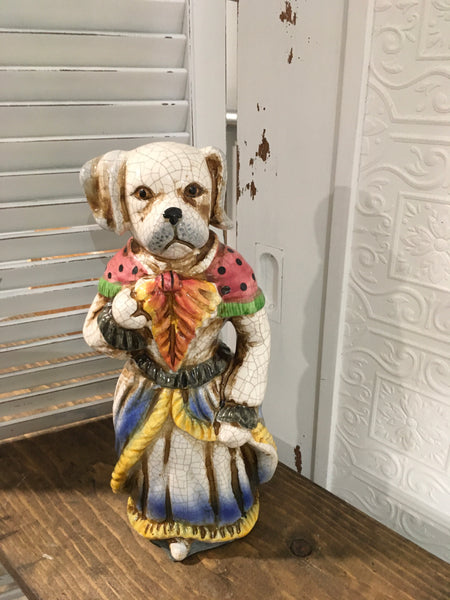 Ceramic dog w/ Victorian dress