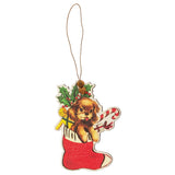 4/Set - Retro Look Wooden Puppy, Kitten, & Reindeer Ornament