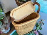 Wicker Basket w/ Wood Top & Leather Strap