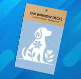 Dog Flower Cutout White Vinyl Window Decal