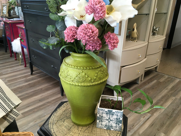 Painted Green Pottery Vase