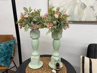 Large reclaimed wood Green Candle Sticks - Pair