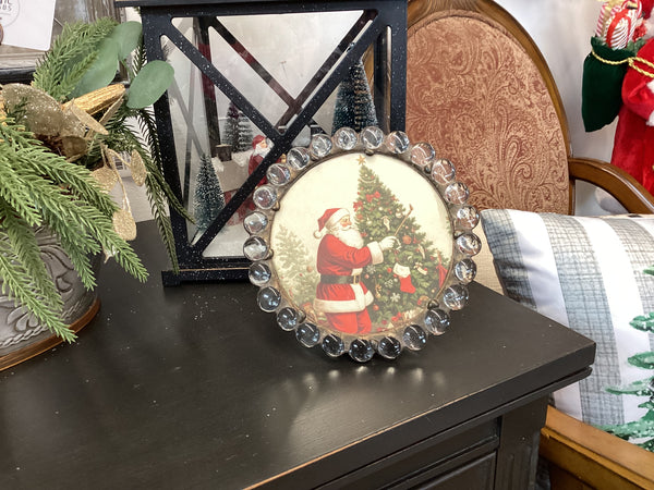 Santa Round Glass Picture