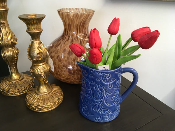 Cobalt Blue Ceramic Decorative Pitcher Vase