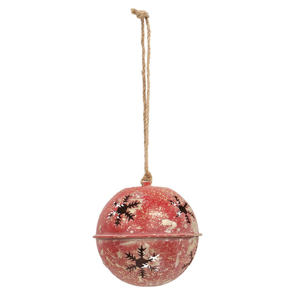Gleaming Distressed Metal Snowflake Jingle Bell Red