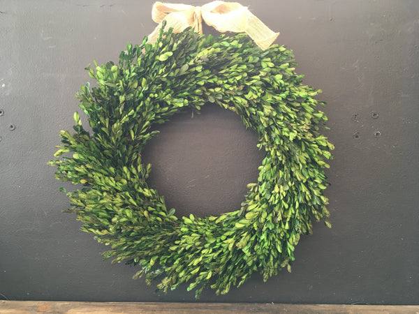 Realistic Boxwood Wreath with Rustic Bow