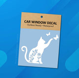 Cat Playing Butterflies Window Decal