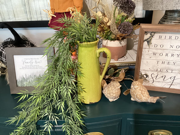Green Slender Vase with Greenery