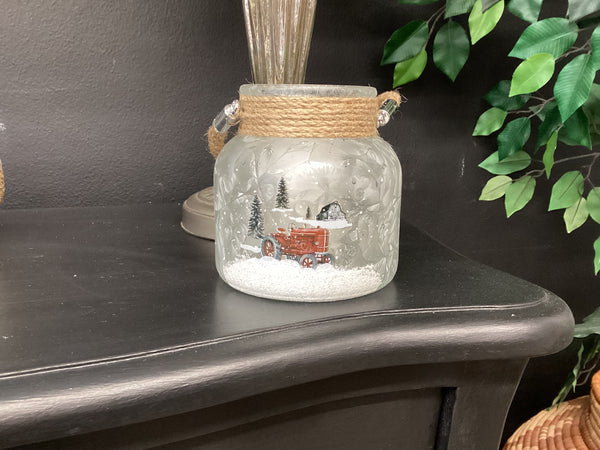 Frosted Lantern with Tractor