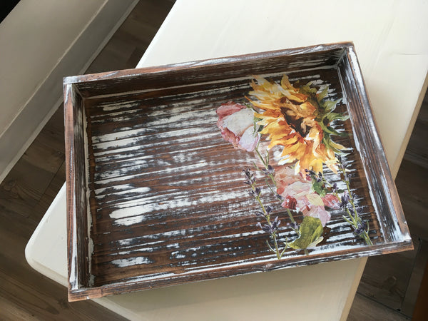 Sunflower Distress Wood Tray
