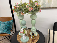 Large reclaimed wood Green Candle Sticks - Pair