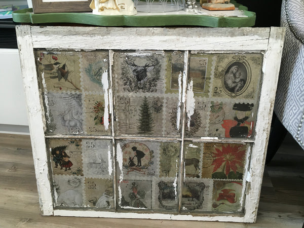 Christmas Postcards Decoupage Vintage Window