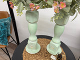 Large reclaimed wood Green Candle Sticks - Pair