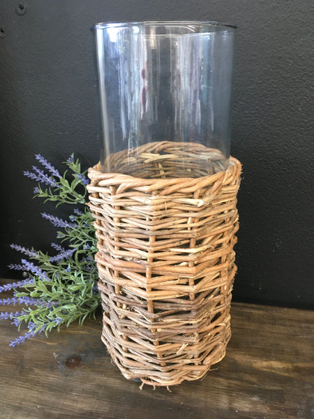Large Wicker and Glass vase