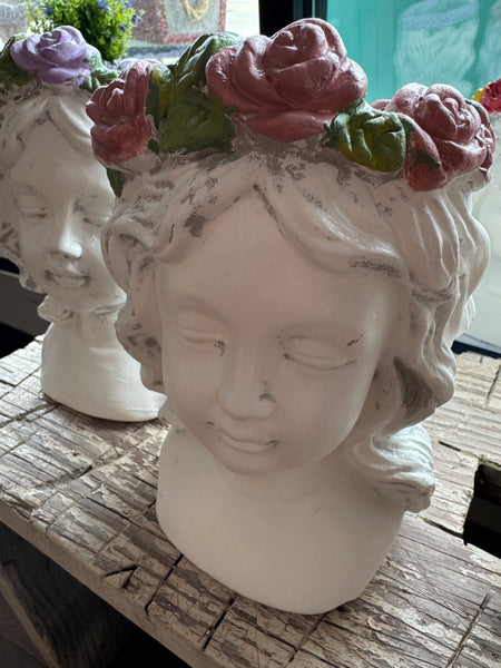 Cement girl lady flowers Head Planters