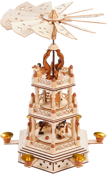 German 18” pyramid wood nativity pyramid 12”