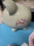 Green kitty & floral Piggy Bank