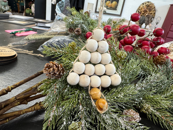 Tree beaded wood ornament
