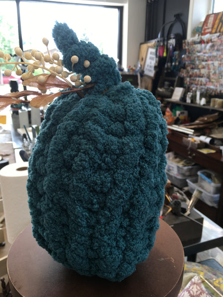 Teal yarn pumpkin, medium