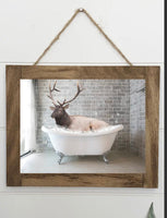 Baby animals bathtub framed wood picture sign