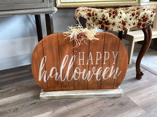 Happy Halloween Wood Pumpkin