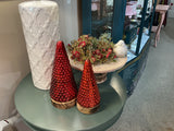 Small Red Glass Tree on Wood Stand