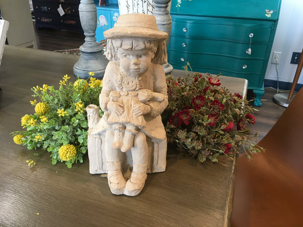 Cement Little Girl with Raggedy Ann - Indoor/Outdoor