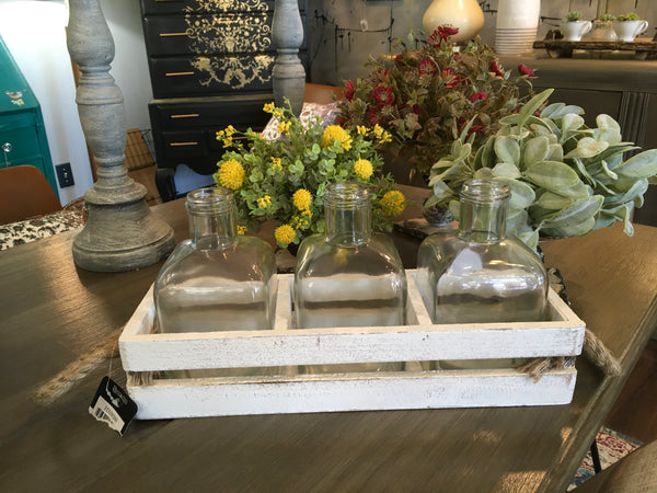 Wood Crate with 3 Glass Bottles