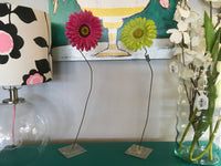 Green Pink Tall Wire Flowers