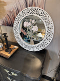 Round white mirror with floral transfer